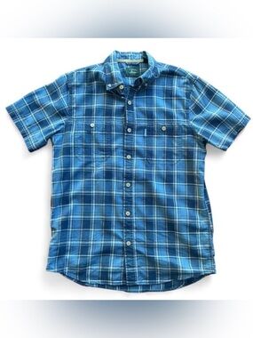 Retro 90s Grunge Indie Dadcore Blue Plaid Button Down Short Sleeved Shirt